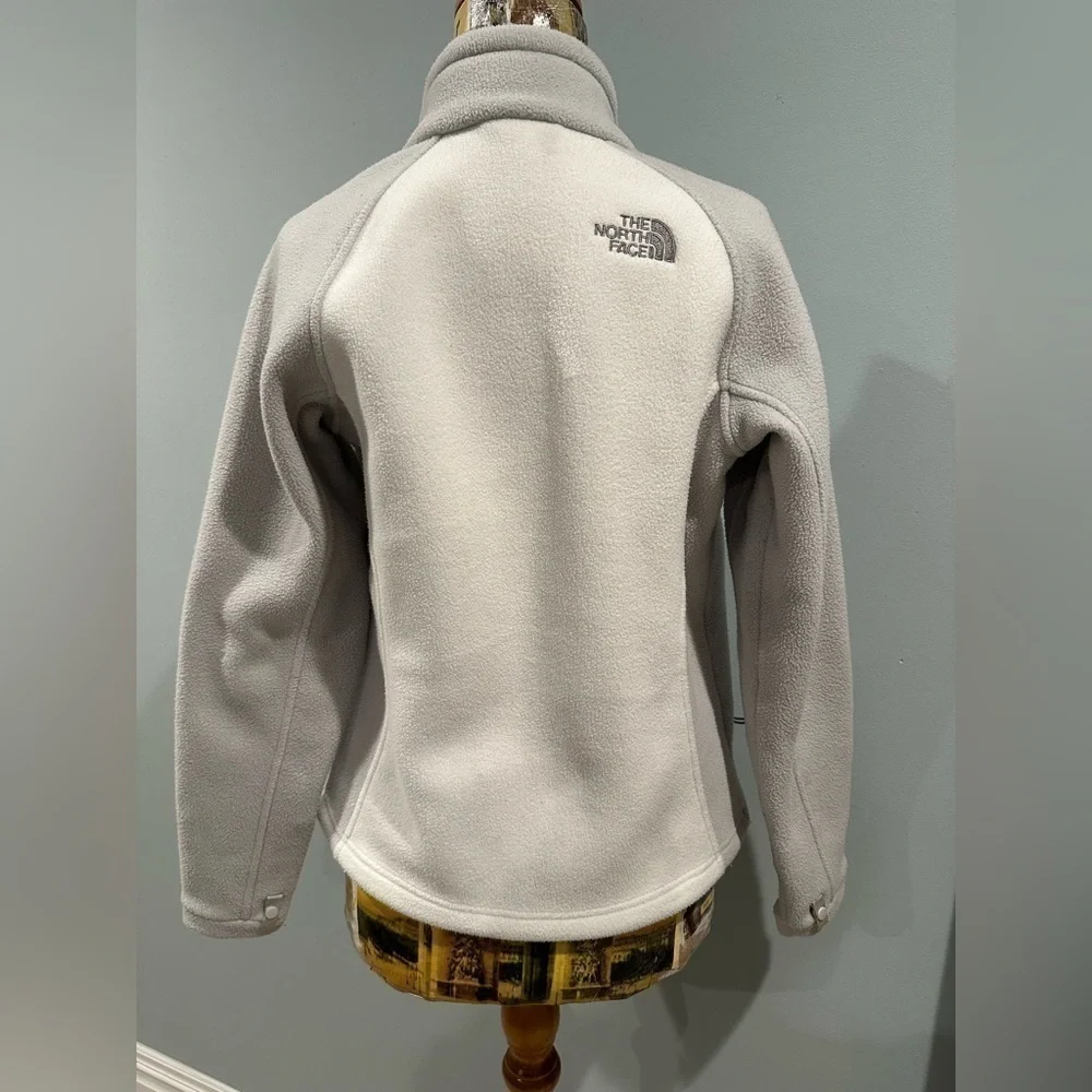 The North Face Womens Khumbu Fleece Jacket White Gray Pockets Toggle Elastic XS - Picture 3 of 8